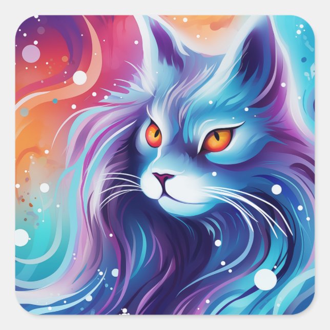 Dream Cat Abstract world of colours Square Sticker (Front)
