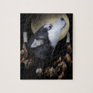 Dream catcher and blue eyed Husky Jigsaw Puzzle