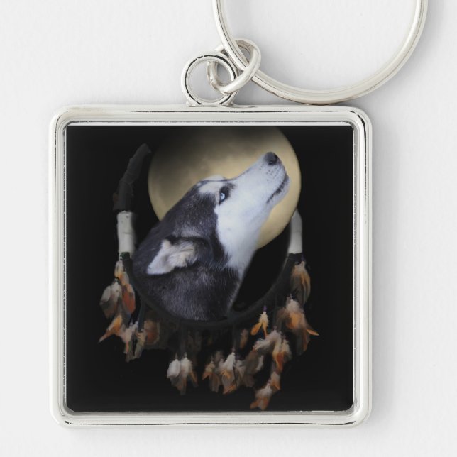 Dream catcher and blue eyed Husky Keychain (Front)