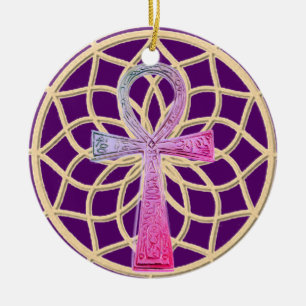 Dream Catcher Ankh Ceramic Ornament