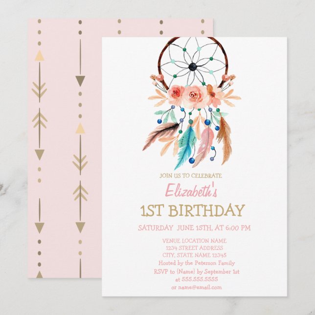 Dream Catcher,Boho Birthday Invitation (Front/Back)