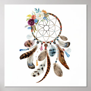 Dream Catcher Feather and Flowers Foil Prints