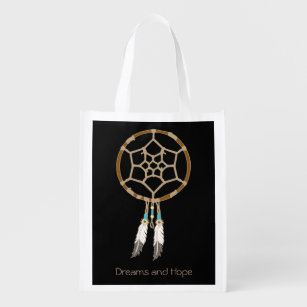 Dream Catcher Illustration with Custom Text Option Reusable Grocery Bag