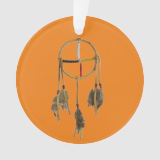 Dream Catcher Orange Acrylic Circle Ornament