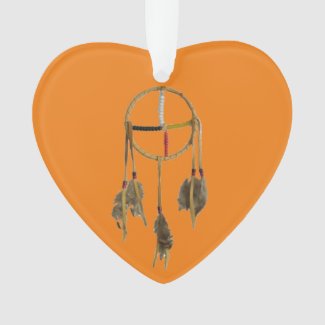Dream Catcher Orange Acrylic Heart Ornament