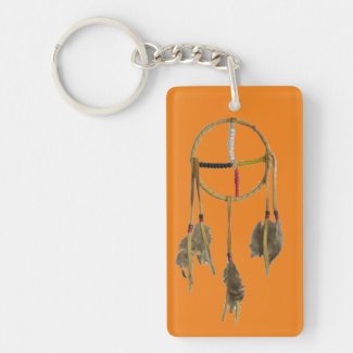 Dream Catcher Orange Acrylic Rectangle Keychain