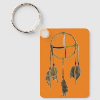 Dream Catcher Orange Aluminum Rectangle Keychain