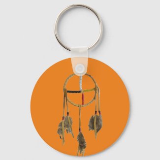 Dream Catcher Orange Aluminum Round Keychain