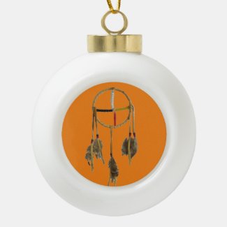 Dream Catcher Orange Ceramic Ball Ornament