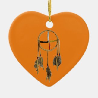 Dream Catcher Orange Ceramic Heart Ornament