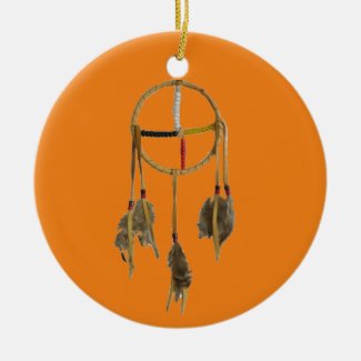 Dream Catcher Orange Ceramic Round Ornament