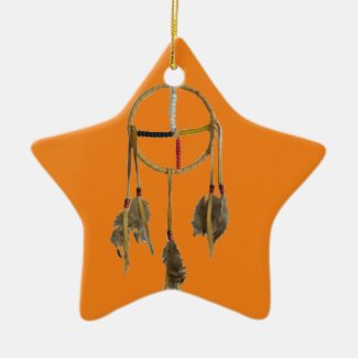 Dream Catcher Orange Ceramic Star Ornament