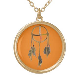 Dream Catcher Orange Gold Plated Round Necklace