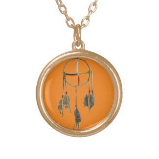 Dream Catcher Orange Gold Plated Round Necklace