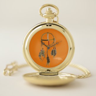 Dream Catcher Orange Gold Pocket Watch