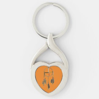 Dream Catcher Orange Metal Heart Keychain