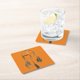 Dream Catcher Orange Paper Square Coaster