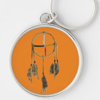 Dream Catcher Orange Premium Round Keychain