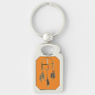 Dream Catcher Orange Rectangle Metal Keychain