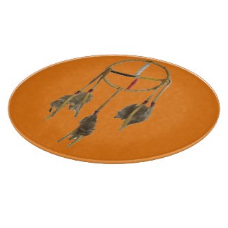 Dream Catcher Orange Round Glass Cutting Board