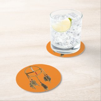 Dream Catcher Orange Round Paper Coaster