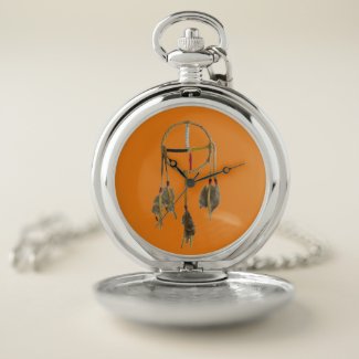 Dream Catcher Orange Silver Pocket Watch