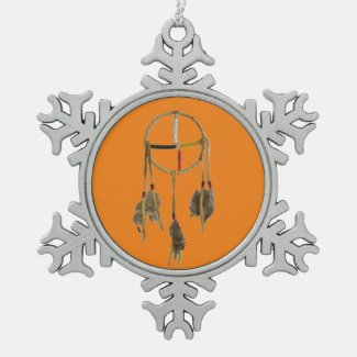 Dream Catcher Orange Snowflake Framed Ornament