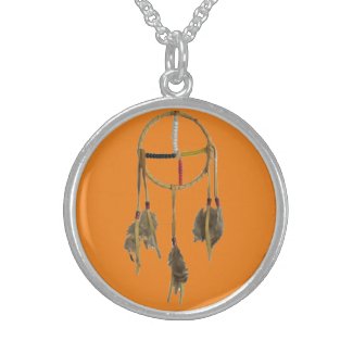 Dream Catcher Orange Sterling Silvr Round Necklace