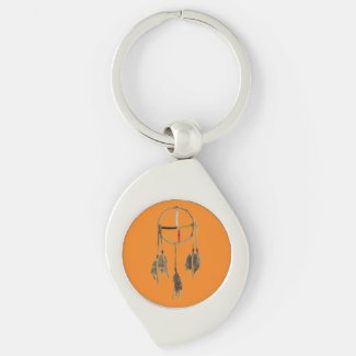 Dream Catcher Orange Swirl Metal Keychain