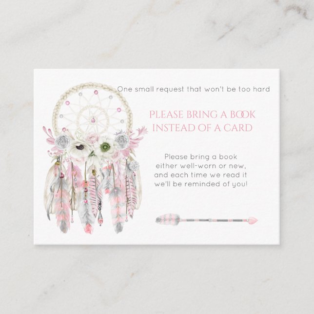 Dream Catcher Pink Grey Ivory Shower Book Request  Enclosure Card (Front)