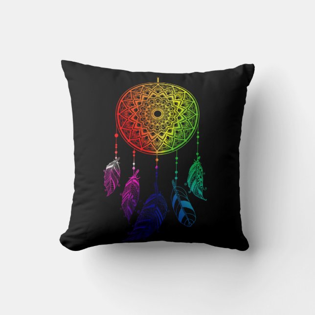 Dream Catcher Rainbow Colours Throw Pillow (Front)