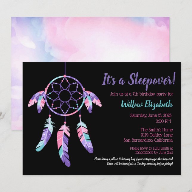 Dream Catcher Sleepover Kids Birthday Party Invitation (Front/Back)