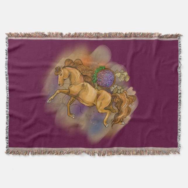 Dream Catcher Sorrel Horse Throw Blanket (Front)