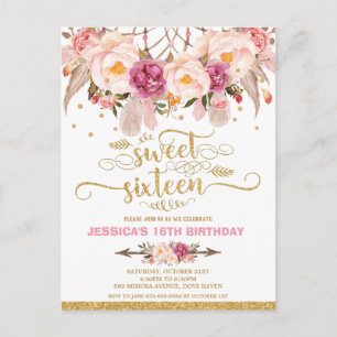 Dream Catcher Sweet 16 Birthday Invitation Boho Postcard