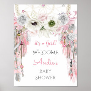 Dream Catcher Tribal Boho Affiche de bienvenue ros