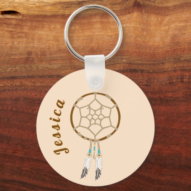 Dream Catcher with Feathers and Turquoise Beads Keychain (Front)