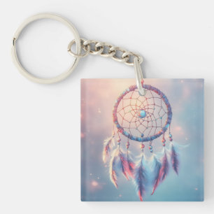 Dream Catcher with Soft Feathers and Beads Keychain