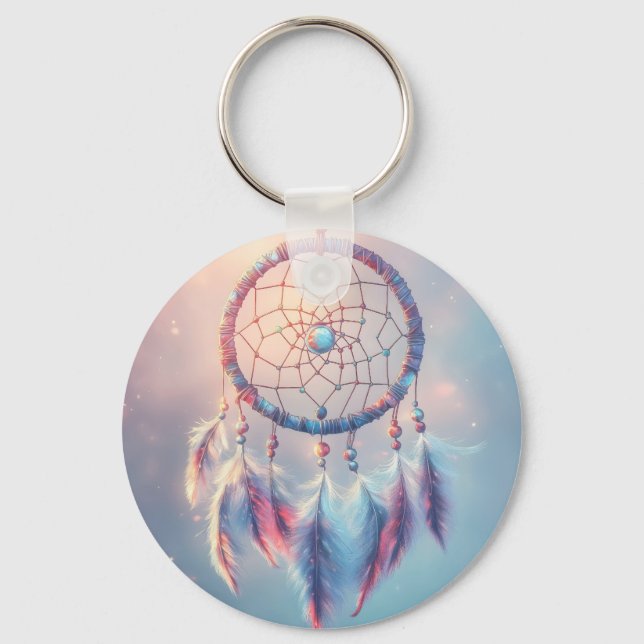 Dream Catcher with Soft Feathers and Beads Keychain (Front)