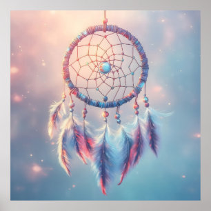Dream Catcher with Soft Feathers and Beads Poster