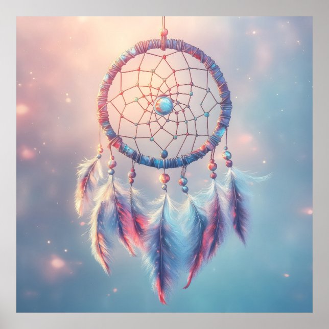 Dream Catcher with Soft Feathers and Beads Poster (Front)