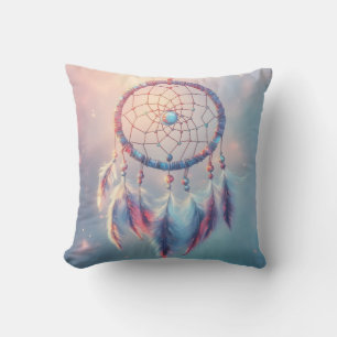 Dream Catcher with Soft Feathers and Beads Throw Pillow