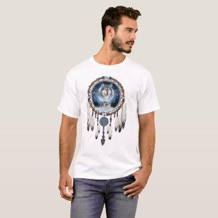 Dream Catcher with wolf background T-Shirt