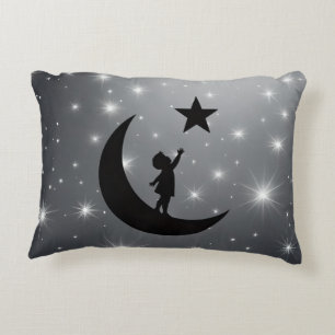 Dream Chaser Cute Minimalist Moon and Star Design Accent Pillow