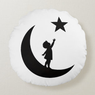Dream Chaser Cute Minimalist Moon and Star Design Round Pillow