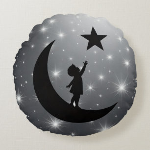Dream Chaser Cute Minimalist Moon and Star Design Round Pillow