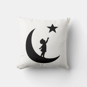 Dream Chaser Cute Minimalist Moon and Star Design Throw Pillow