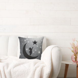 Dream Chaser Cute Minimalist Moon and Star Design Throw Pillow