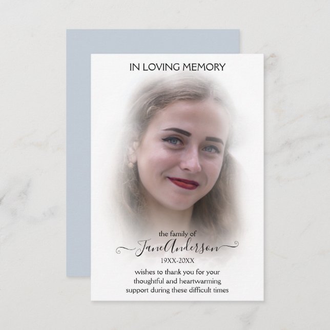 Dream Cloud Sympathy Funeral Photo Thank You Card (Front/Back)