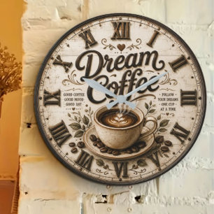 Dream Coffee Rustic Farmhouse Bar Kitchen Decor Large Clock