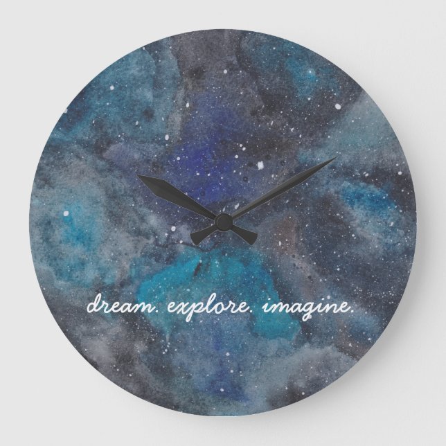 Dream Explore Imagine Inspirational Galaxy Space Large Clock (Front)